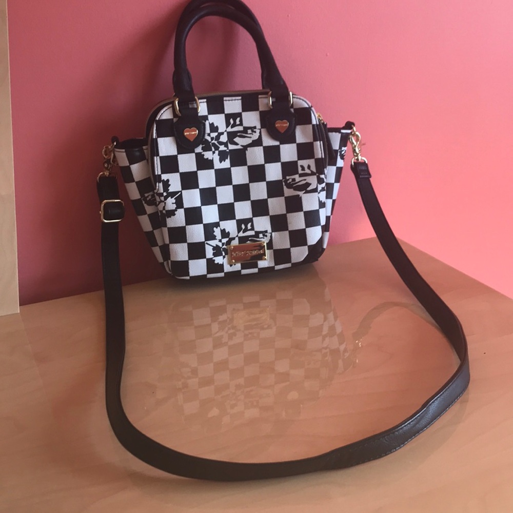 Betsey Johnson black white checked crossbody bag